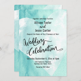 Aquamarines White Watercolor Herz Hochzeitsfeier Einladung