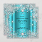 Aquamarines Winterwonderland Schneeflocken Party Einladung (Vorne/Hinten)