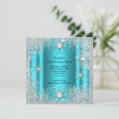 Aquamarines Winterwonderland Schneeflocken Party Einladung (Stehend Vorderseite)