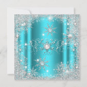 Aquamarines Winterwonderland Schneeflocken Party Einladung (Rückseite)