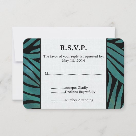 Aquamarines Zebra Print Wedding RSVP (Vorderseite)