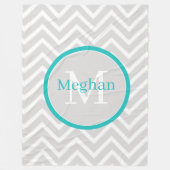 Aquamarines Zickzack Monogramm Fleece-Blankon Fleecedecke (Vorderseite)