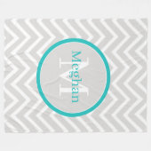 Aquamarines Zickzack Monogramm Fleece-Blankon Fleecedecke (Vorderseite (Horizontal))