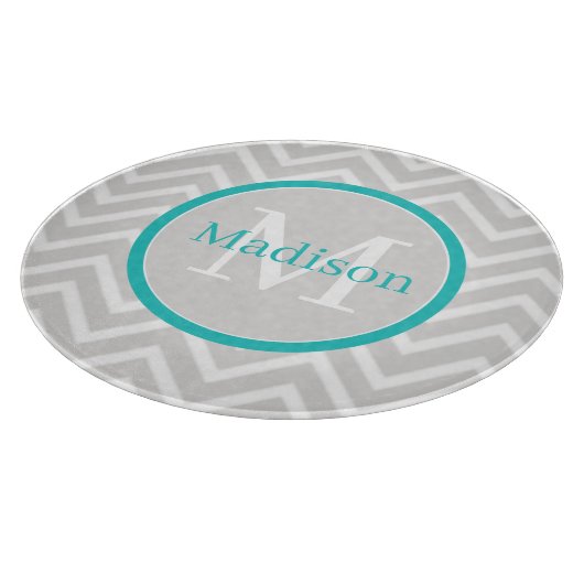 Aquamarines Zickzack Monogramm-Schneidbrett Schneidebrett (Ecke)