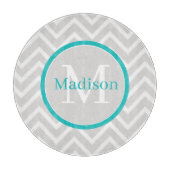 Aquamarines Zickzack Monogramm-Schneidbrett Schneidebrett (Vorderseite)