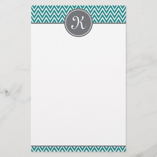 Aquamarines Zickzack Muster Grau Monogramm Briefpapier (Vorderseite)