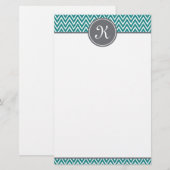 Aquamarines Zickzack Muster Grau Monogramm Briefpapier (Vorne/Hinten)