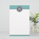 Aquamarines Zickzack Muster Grau Monogramm Briefpapier (Stehend Vorderseite)
