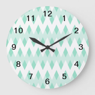 Aquamarines Zickzack-Pastellmuster mit Große Wanduhr