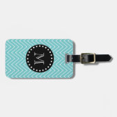 Aquamarines Zickzack schwarzes Monogramm des Gepäckanhänger (Vorderseite horizontal)