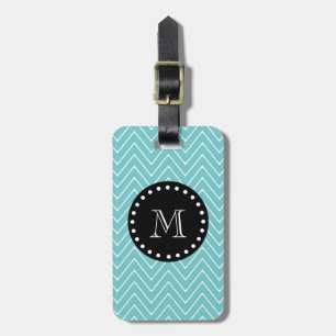 Aquamarines Zickzack schwarzes Monogramm des Gepäckanhänger