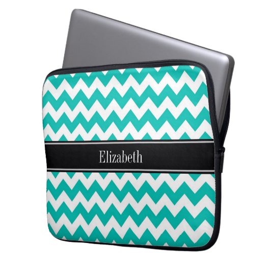 Aquamarines Zickzack ZigZag Schwarzer Name Monogra Laptopschutzhülle (Vorderseite Links)