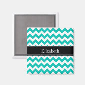 Aquamarines Zickzack ZigZag Schwarzer Name Monogra Magnet (Vorderseite/Rückseite)