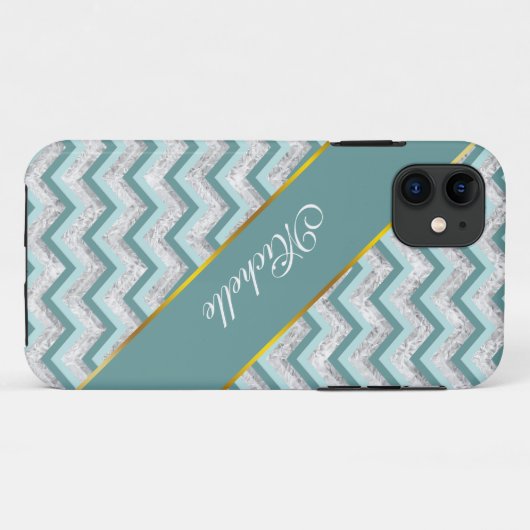 Aquamarines Zigzag-Muster Case-Mate iPhone Hülle (Rückseite (Horizontal))