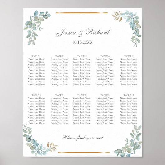 Aquarell 10 Tische Seatabelle Plakatzeichen Zeiche Poster (Vorne)