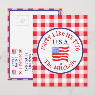 Aquarell 250 Geburtstag USA-Flagge Rotkariert PART Postkarte