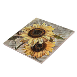 Aquarell 2 Glänzende Sonnenblumen Elegante Kollekt Fliese