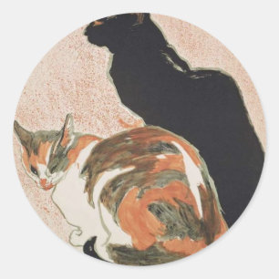 Aquarell - 2 Katzen - Théophile Alexandre Steinlen Runder Aufkleber