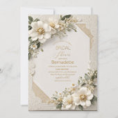 Aquarell 3D-weiße Blume Gold Brautparty Einladung (Vorderseite)