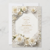 Aquarell 3D-weiße Blume Gold Brautparty Einladung (Vorderseite)