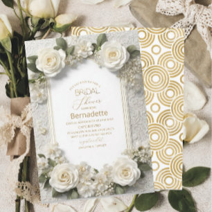 Aquarell 3D weiße Blumen Gold Junggesellinnenabsch Einladung