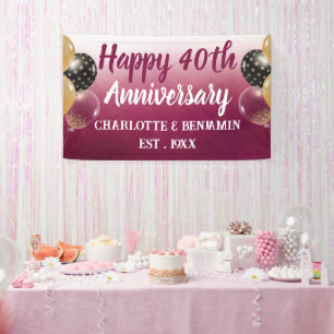 Aquarell 40. Hochzeitstag Ballon Rubin-Hochzeit Banner