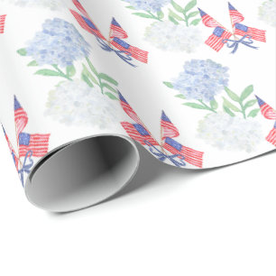 Aquarell 4. Juli Hortensien & amerikanische Flagge Geschenkpapier