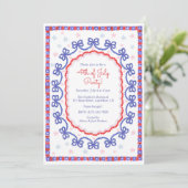 Aquarell 4. Juli Patriotic Bow American Einladung (Stehend Vorderseite)