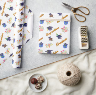 Aquarell-Abschluss mit Hut und Diplom Geschenkpapier