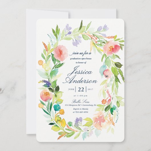 Aquarell Abschluss Open House Einladung (Vorderseite)