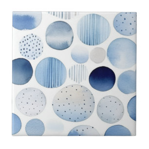 Aquarell-Abstrakt Blau-Weiße-Kreismuster Fliese