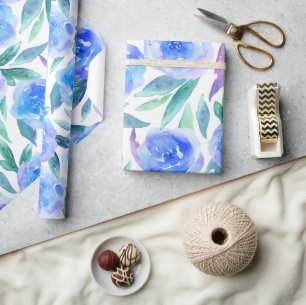 Aquarell abstrakt blaues Garten-Blumenmuster Geschenkpapier