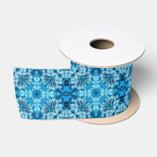 Aquarell-Abstrakt-Blumen-Denimblau Satinband