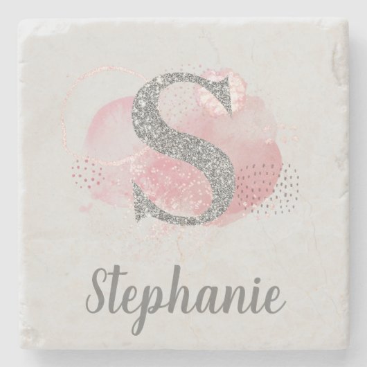 Aquarell Abstrakt & Glitzer Letter S Steinuntersetzer (Vorderseite)