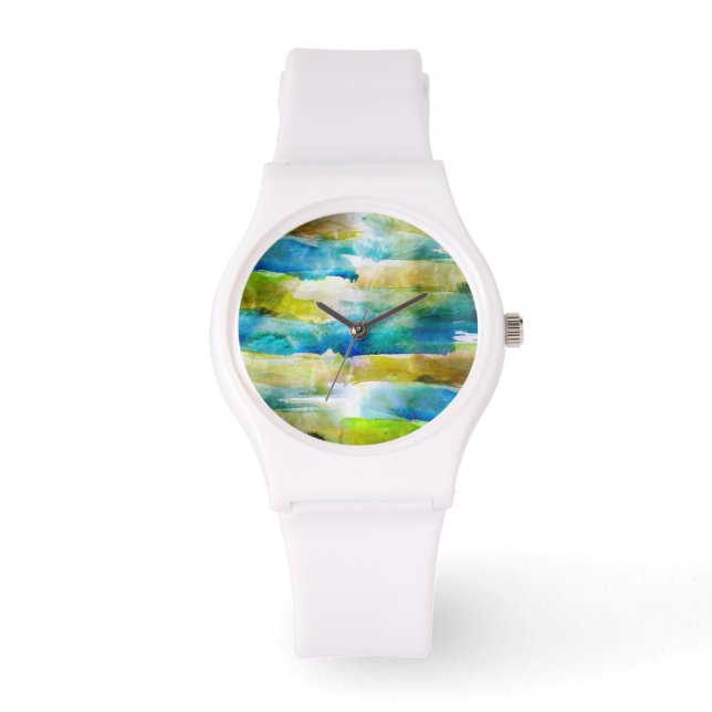 Aquarell abstrakt grün, blau armbanduhr (Vorderseite)