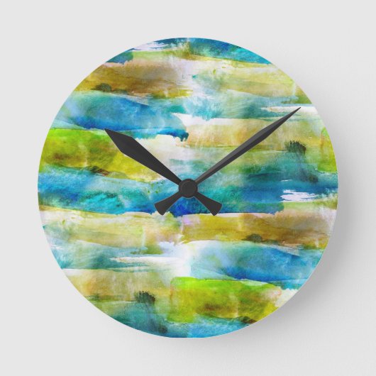 Aquarell abstrakt grün, blau runde wanduhr (Vorderseite)