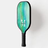 Aquarell abstrakt türkis und blau monogram pickleball schläger (Links)