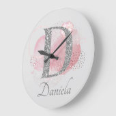 Aquarell Abstrakt und Glitzer Letter D Große Wanduhr (Winkel)