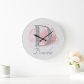 Aquarell Abstrakt und Glitzer Letter D Große Wanduhr (Zuhause)