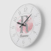 Aquarell Abstrakt und Glitzer Letter R Große Wanduhr (Winkel)