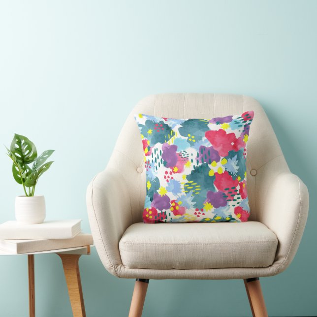 Aquarell abstrakte Blumen Kissen (Stuhl )