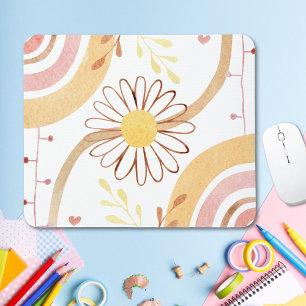 Aquarell-Abstrakte Botanische Blumen Regenbogen Ki Mousepad