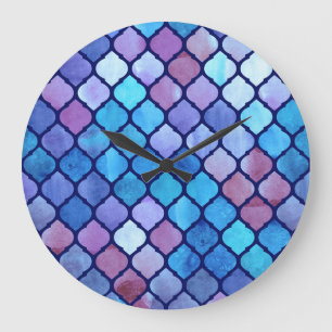 Aquarell-Abstrakte Geometrische Arabische Fliesen Große Wanduhr