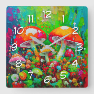 Aquarell-Abstrakte Pilze  Quadratische Wanduhr