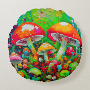 Aquarell-Abstrakte Pilze Rundes Kissen