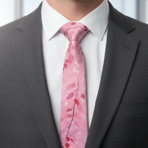 Aquarell-Abstrakte Reben mit rosa Hintergrund Krawatte