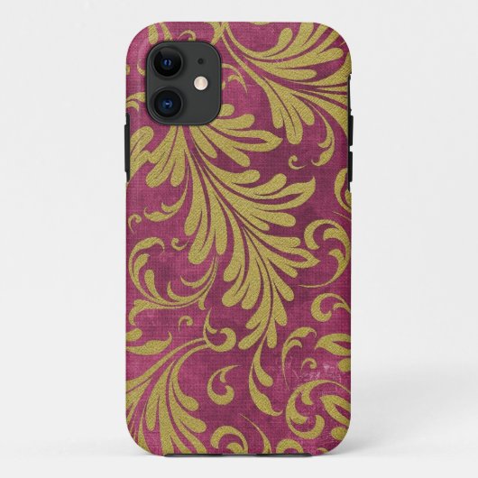 Aquarell Acanthus Verlasse Lila Magenta Gold Case-Mate iPhone Hülle (Rückseite)