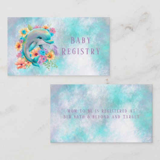 Aquarell Adorable Delphin & Floral Baby Registry Begleitkarte (Vorne/Hinten)