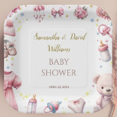 Aquarell Adorable Pink Joyful Babydusche Blüte Pappteller