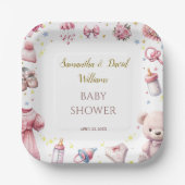 Aquarell Adorable Pink Joyful Babydusche Blüte Pappteller (Vorderseite)
